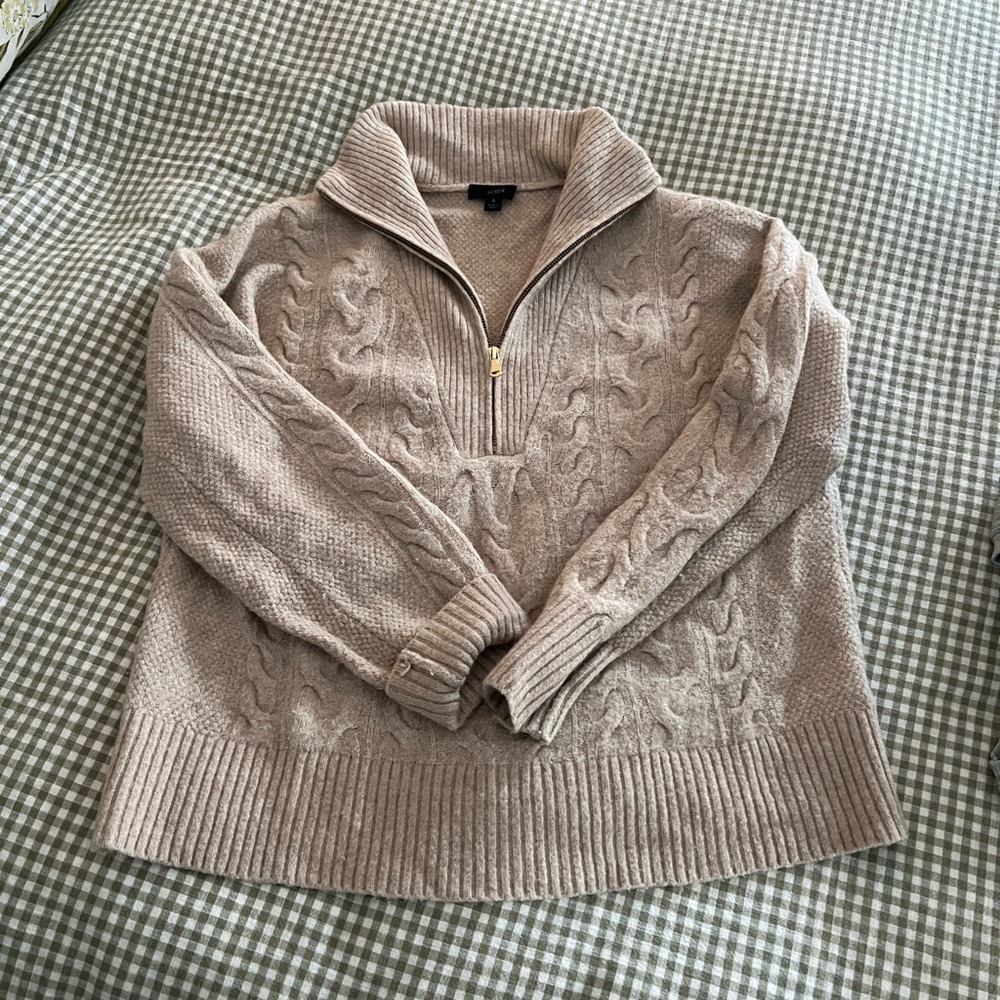 J. Crew Taupe Cable Knit Turtleneck Sweater